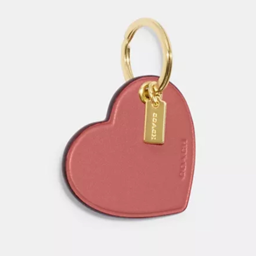 NEW! Coach PINK heart attached split gold key ring
